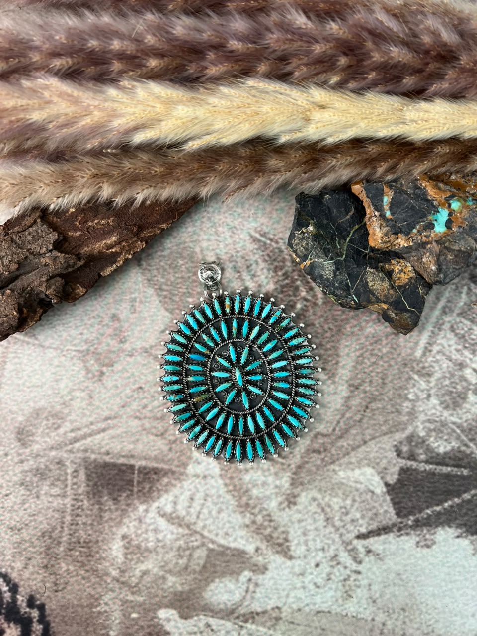 Handmade Sterling Silver Kingman Turquoise Pendant Signed Nizhoni