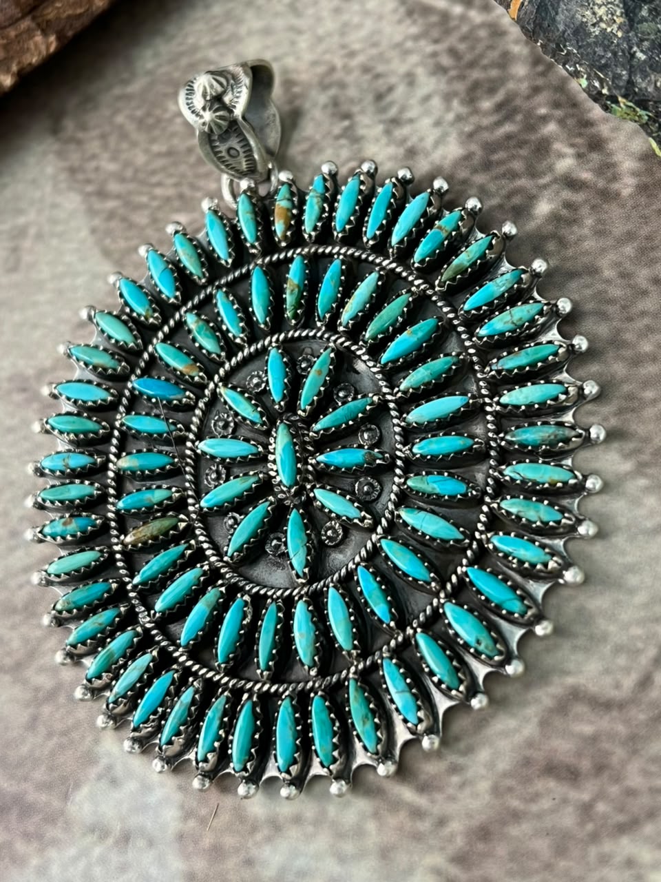 Handmade Sterling Silver Kingman Turquoise Pendant Signed Nizhoni