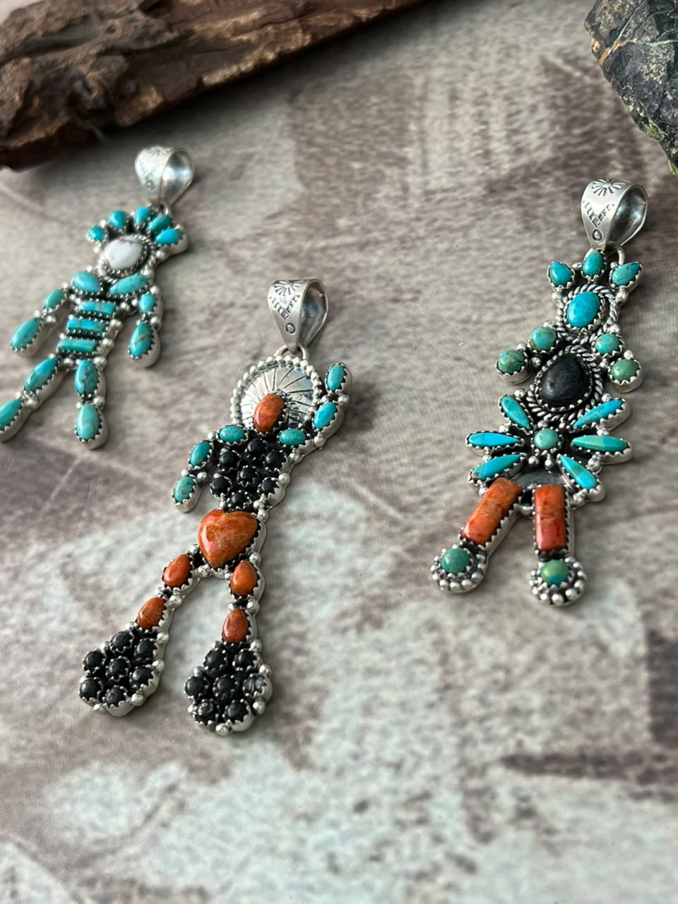 Handmade Sterling Silver Kingman Turquoise with Orange Mojave, White Buffalo and Wildhorse Magnesite Pendant Signed Nizhoni (9)