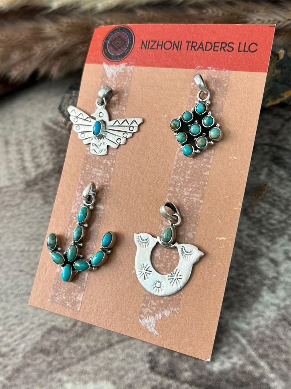 Handmade Sterling Silver Kingman Turquoise Pendant Card
