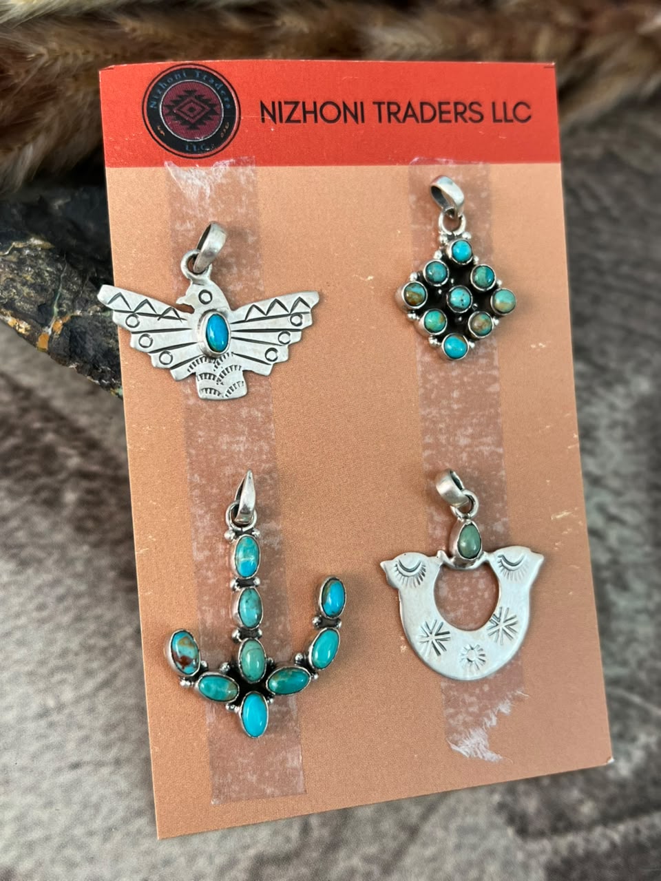 Handmade Sterling Silver Kingman Turquoise Pendant Card