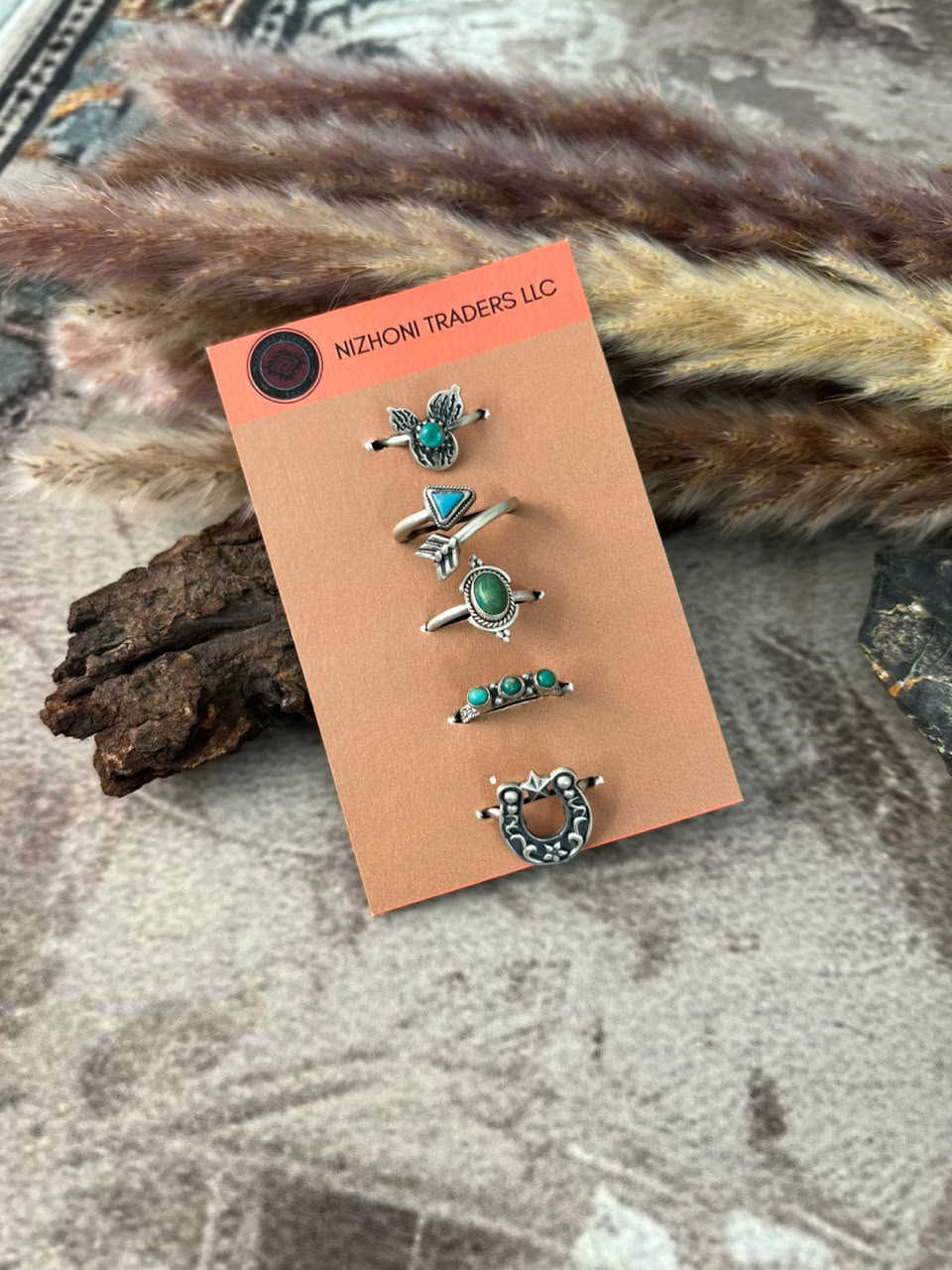 Handmade Sterling Silver Kingman Turquoise Adjustable Ring Card
