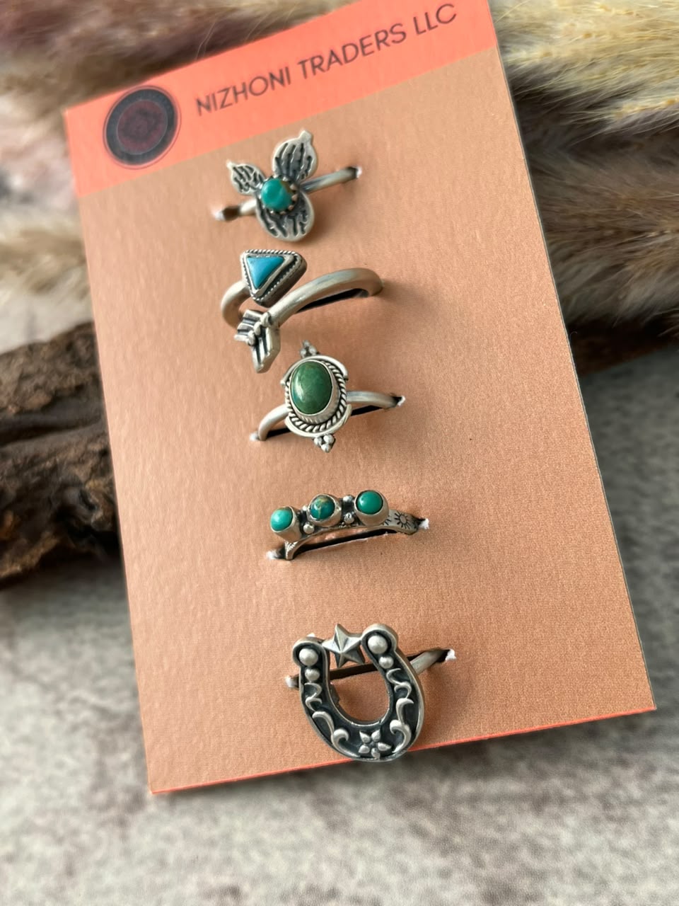 Handmade Sterling Silver Kingman Turquoise Adjustable Ring Card