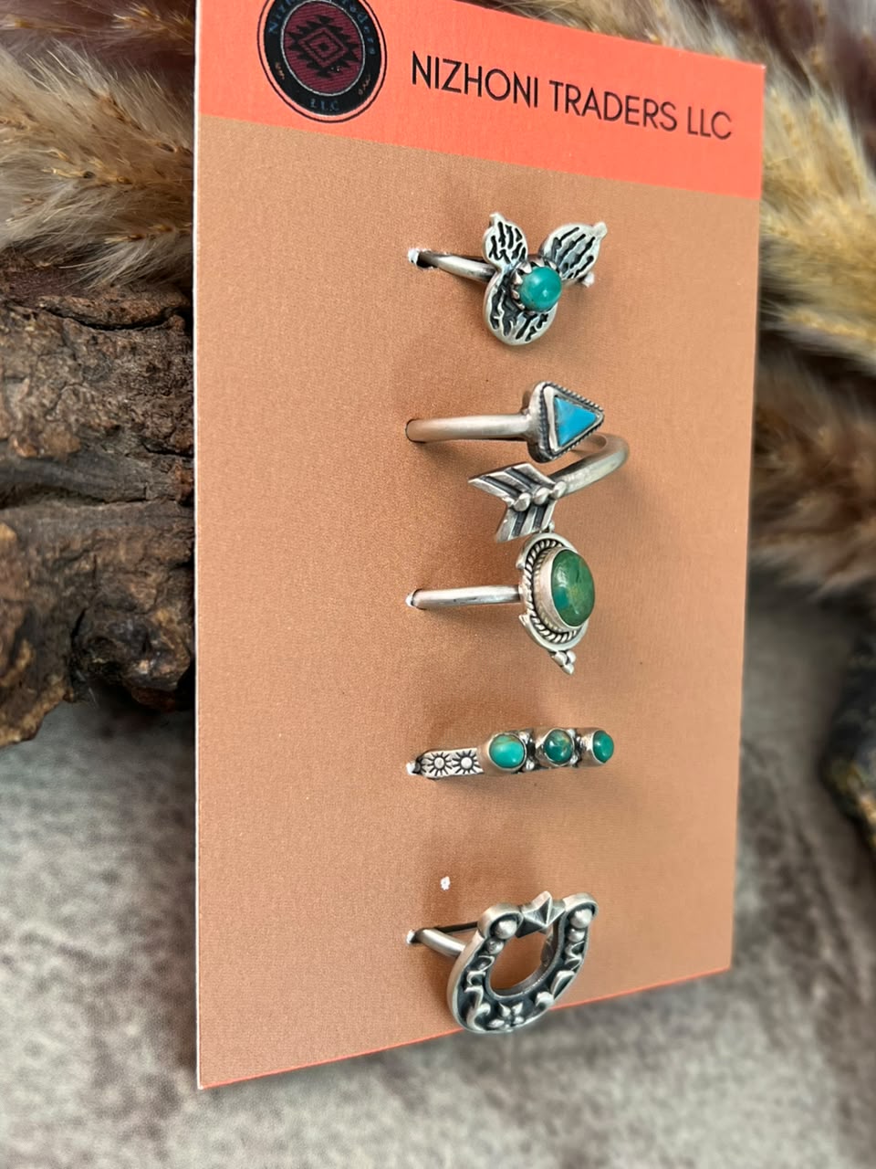 Handmade Sterling Silver Kingman Turquoise Adjustable Ring Card
