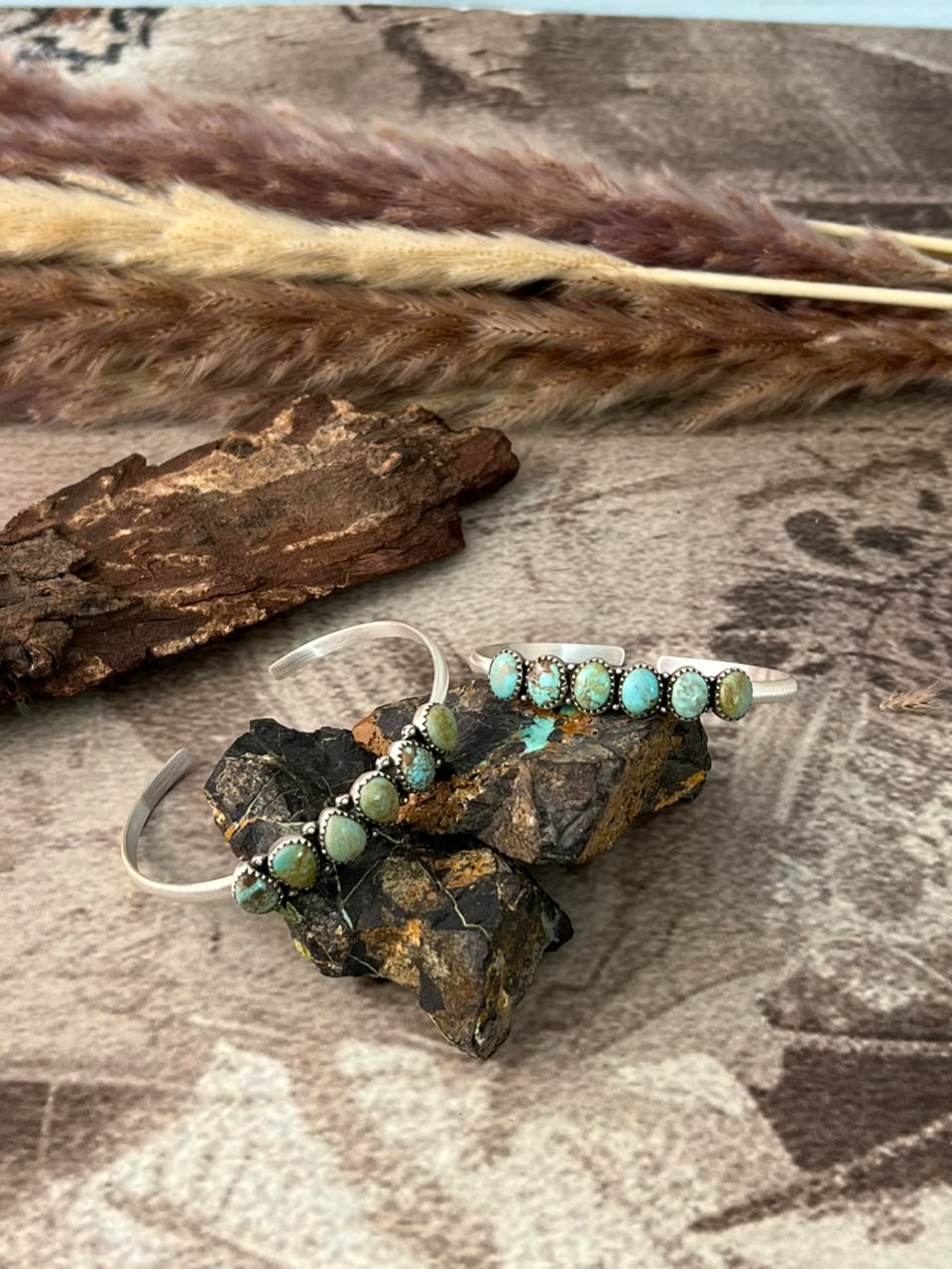 Handmade Sterling Silver Number 8 Turquoise Collection: Cuff Bracelet Signed Nizhoni