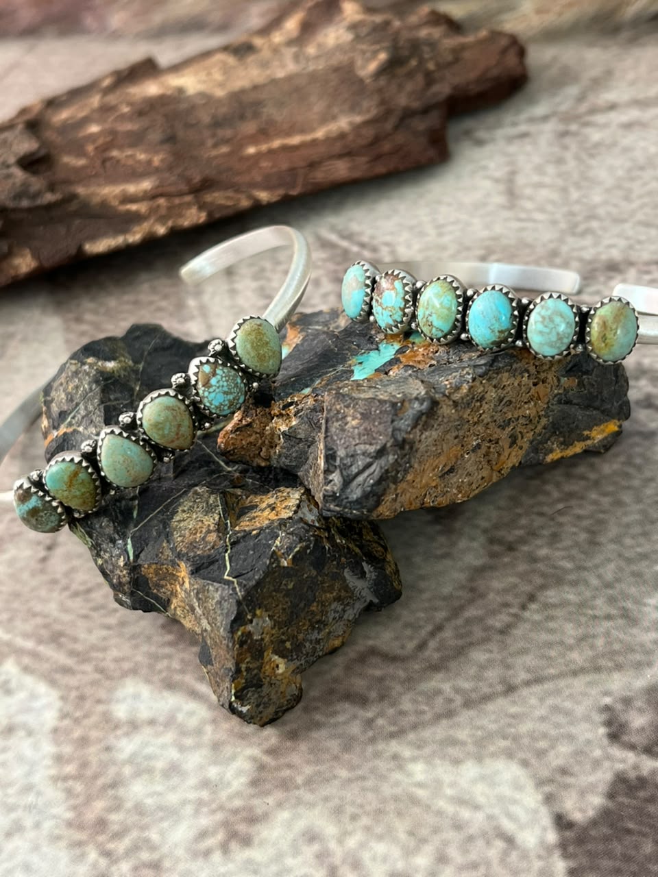 Handmade Sterling Silver Number 8 Turquoise Collection: Cuff Bracelet Signed Nizhoni