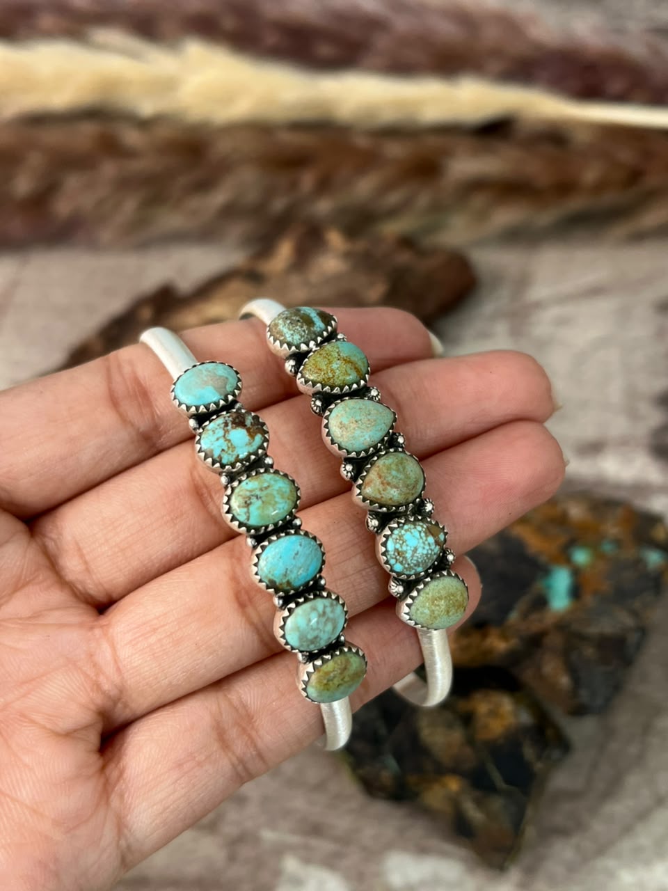 Handmade Sterling Silver Number 8 Turquoise Collection: Cuff Bracelet Signed Nizhoni