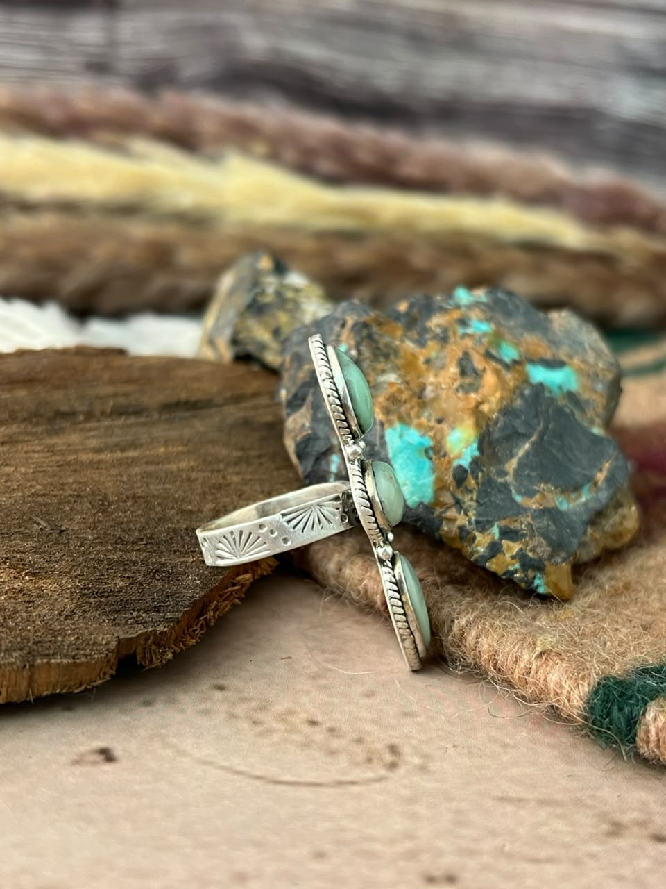 Handmade Sterling Silver Paloma Turquoise Adjustable Ring Signed Nizhoni