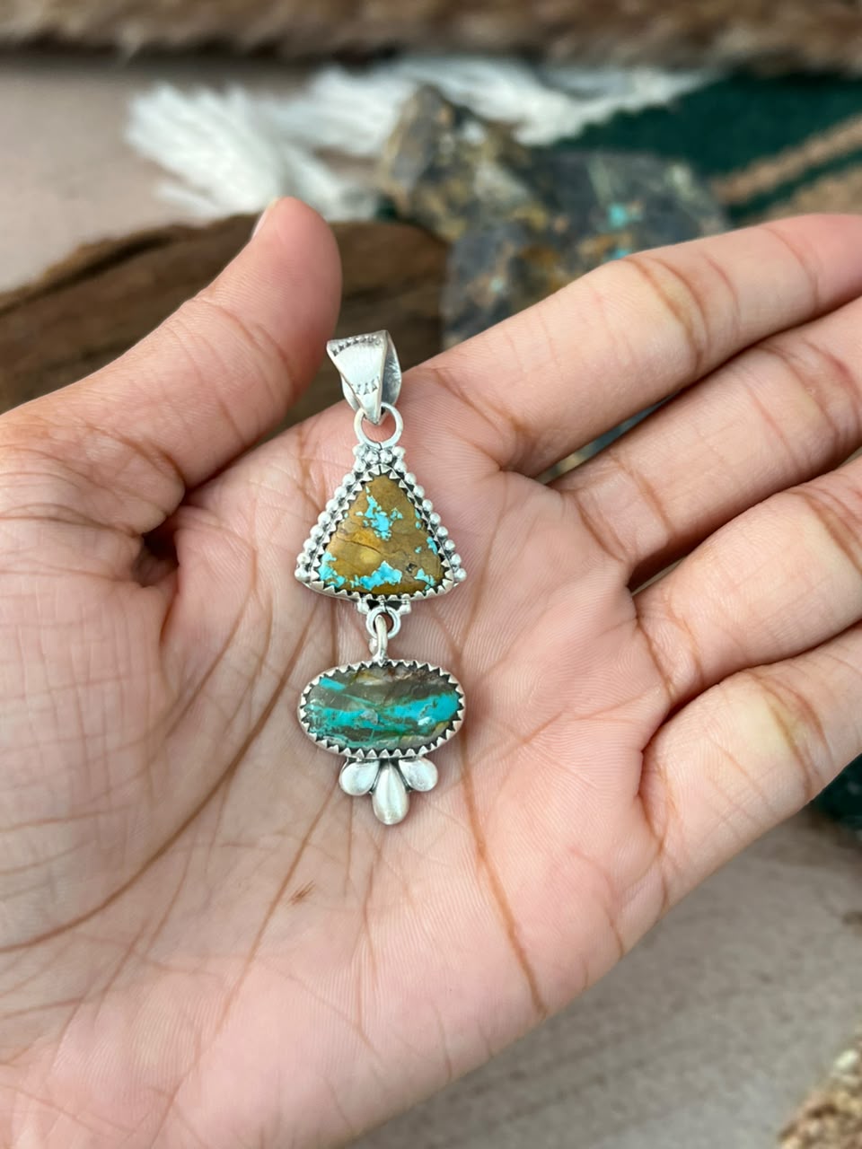 Handmade Sterling Silver Royston Turquoise Pendant Signed Nizhoni (9)