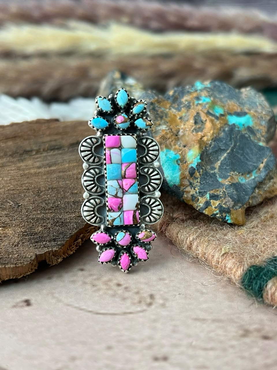 Handmade Sterling Silver Cotton Candy Adjustable Ring Signed Nizhoni