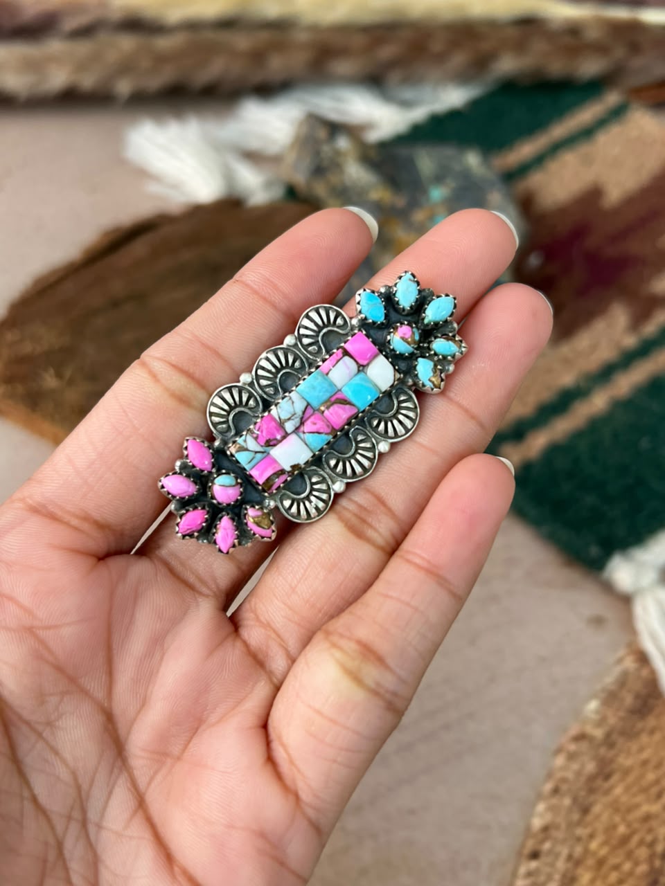 Handmade Sterling Silver Cotton Candy Adjustable Ring Signed Nizhoni