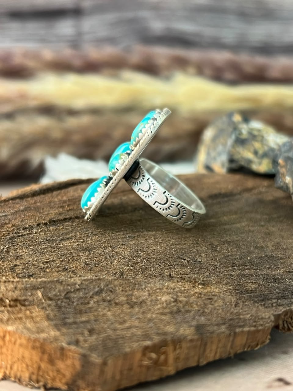 Handmade Sterling Silver Kingman Turquoise Adjustable Ring Signed Nizhoni