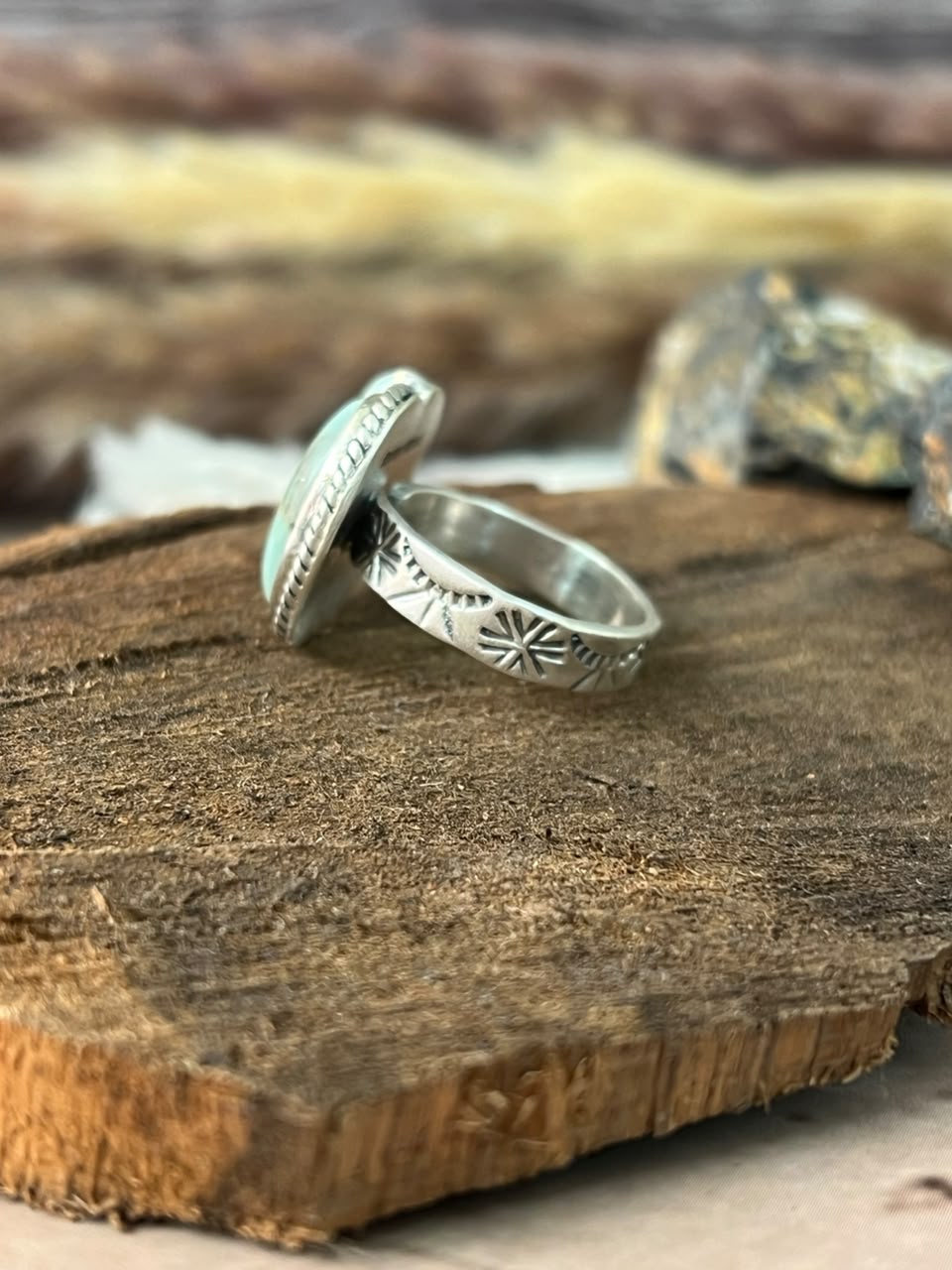 Handmade Sterling Silver Paloma Turquoise Adjustable Ring Signed Nizhoni