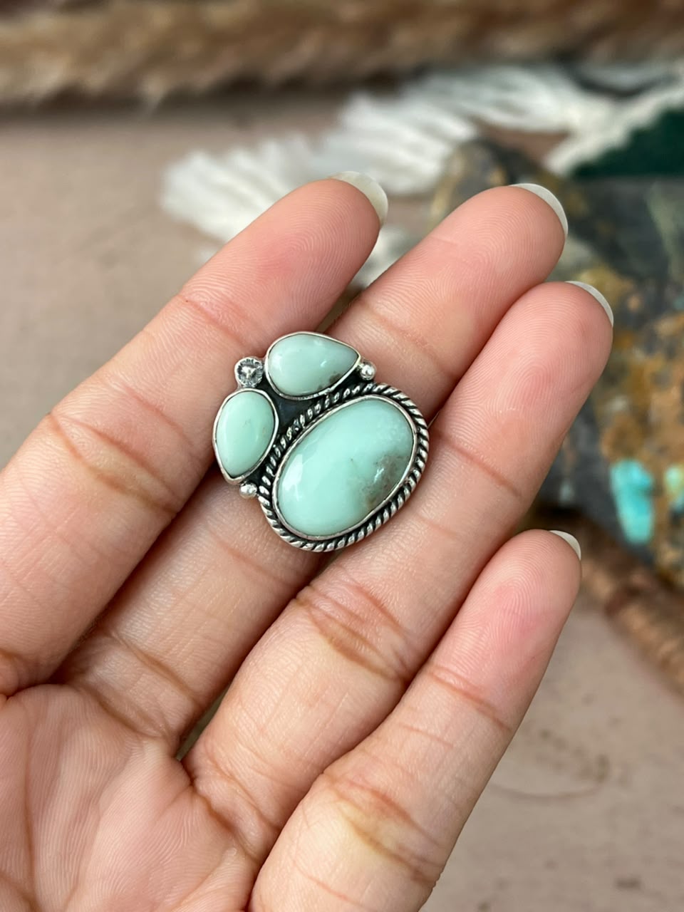 Handmade Sterling Silver Paloma Turquoise Adjustable Ring Signed Nizhoni