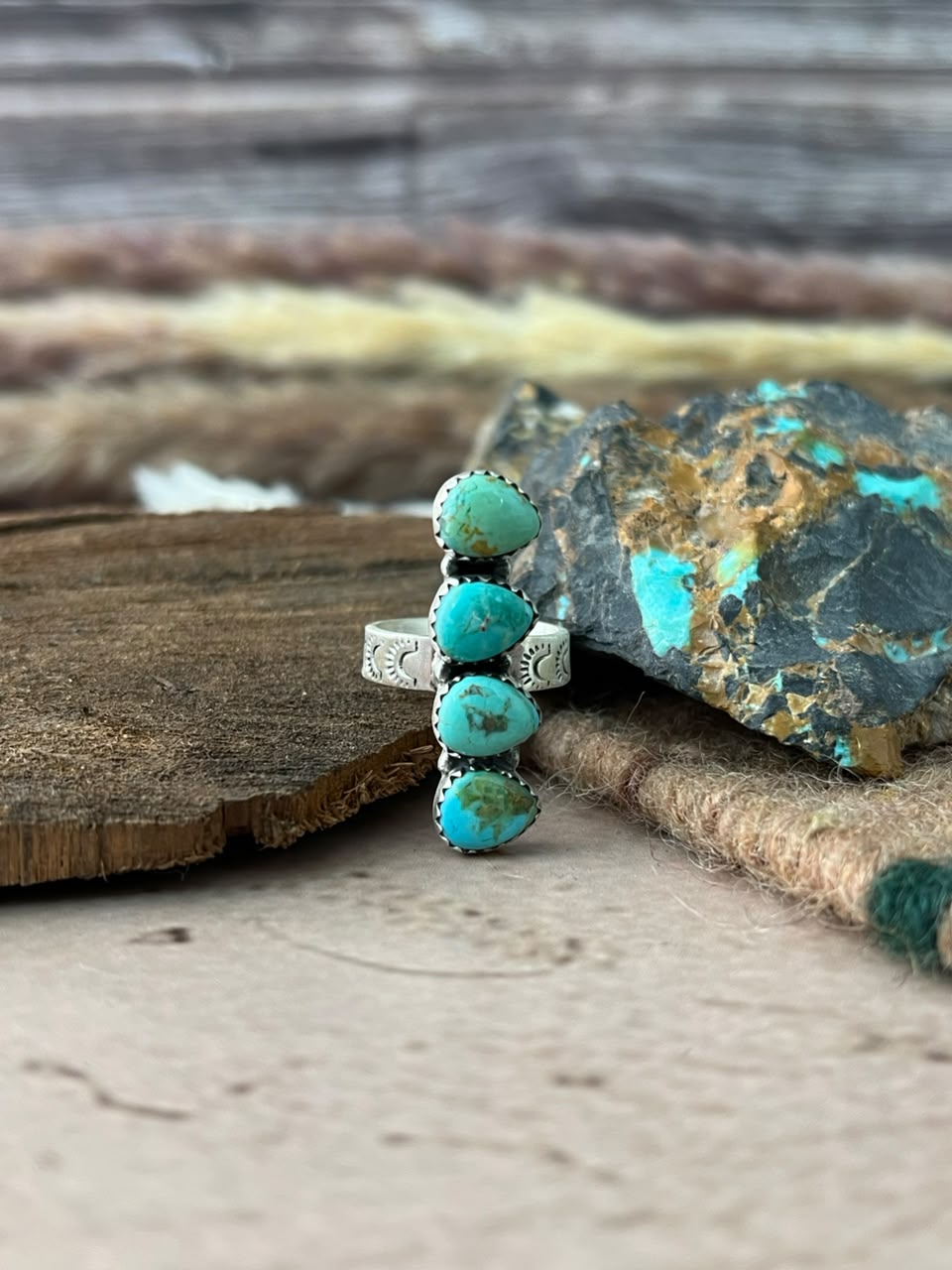Handmade Sterling Silver Kingman Turquoise Adjustable Ring Signed Nizhoni