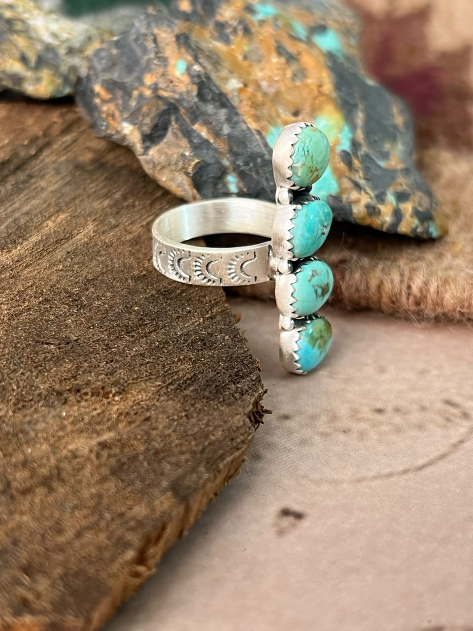 Handmade Sterling Silver Kingman Turquoise Adjustable Ring Signed Nizhoni
