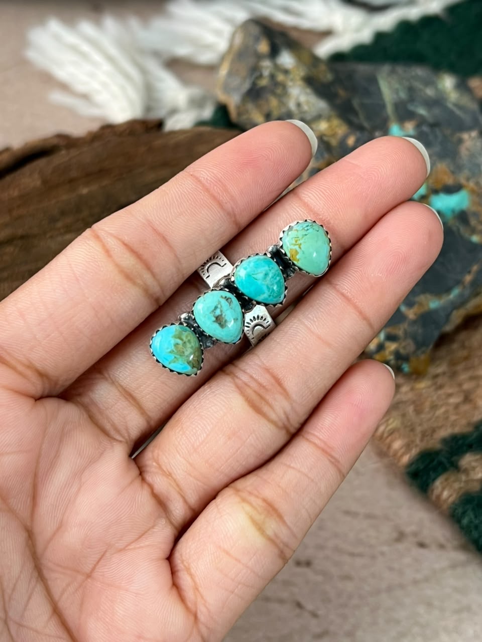 Handmade Sterling Silver Kingman Turquoise Adjustable Ring Signed Nizhoni