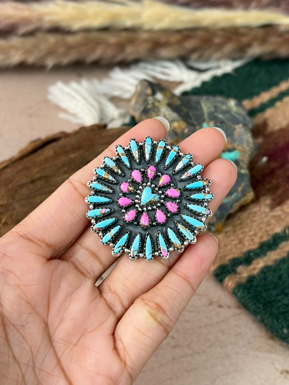 Handmade Sterling Silver Cotton Candy Adjustable Ring Signed Nizhoni