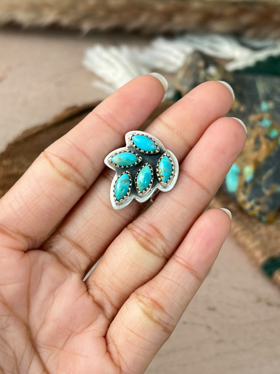 Handmade Sterling Silver Kingman Turquoise Adjustable Ring Signed Nizhoni