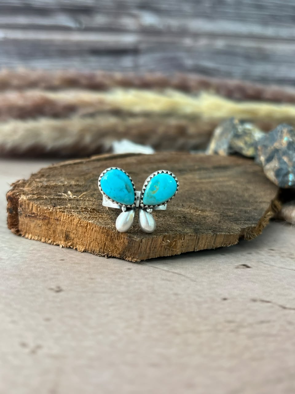 Handmade Sterling Silver Kingman Turquoise Adjustable Ring Signed Nizhoni