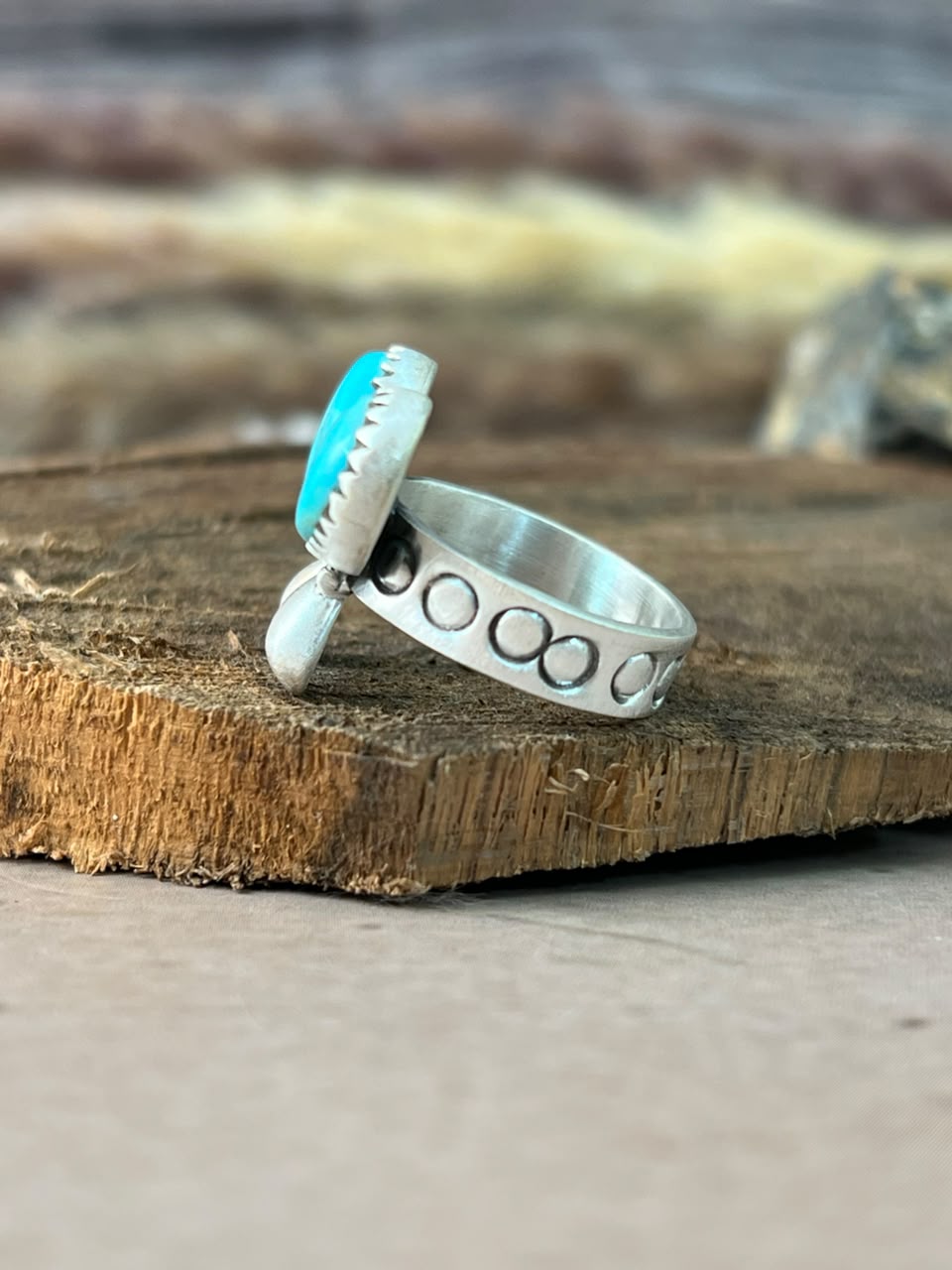Handmade Sterling Silver Kingman Turquoise Adjustable Ring Signed Nizhoni