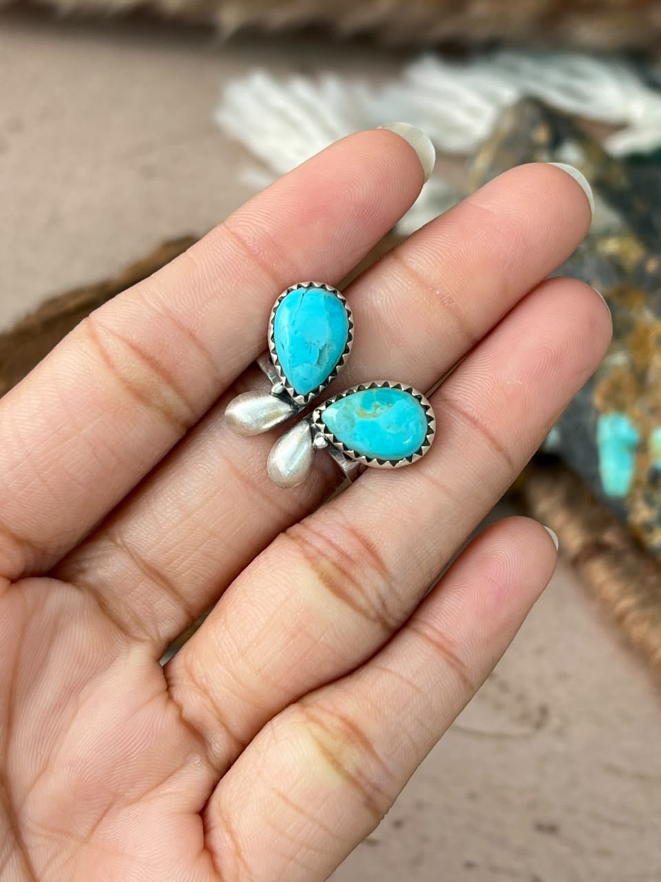 Handmade Sterling Silver Kingman Turquoise Adjustable Ring Signed Nizhoni