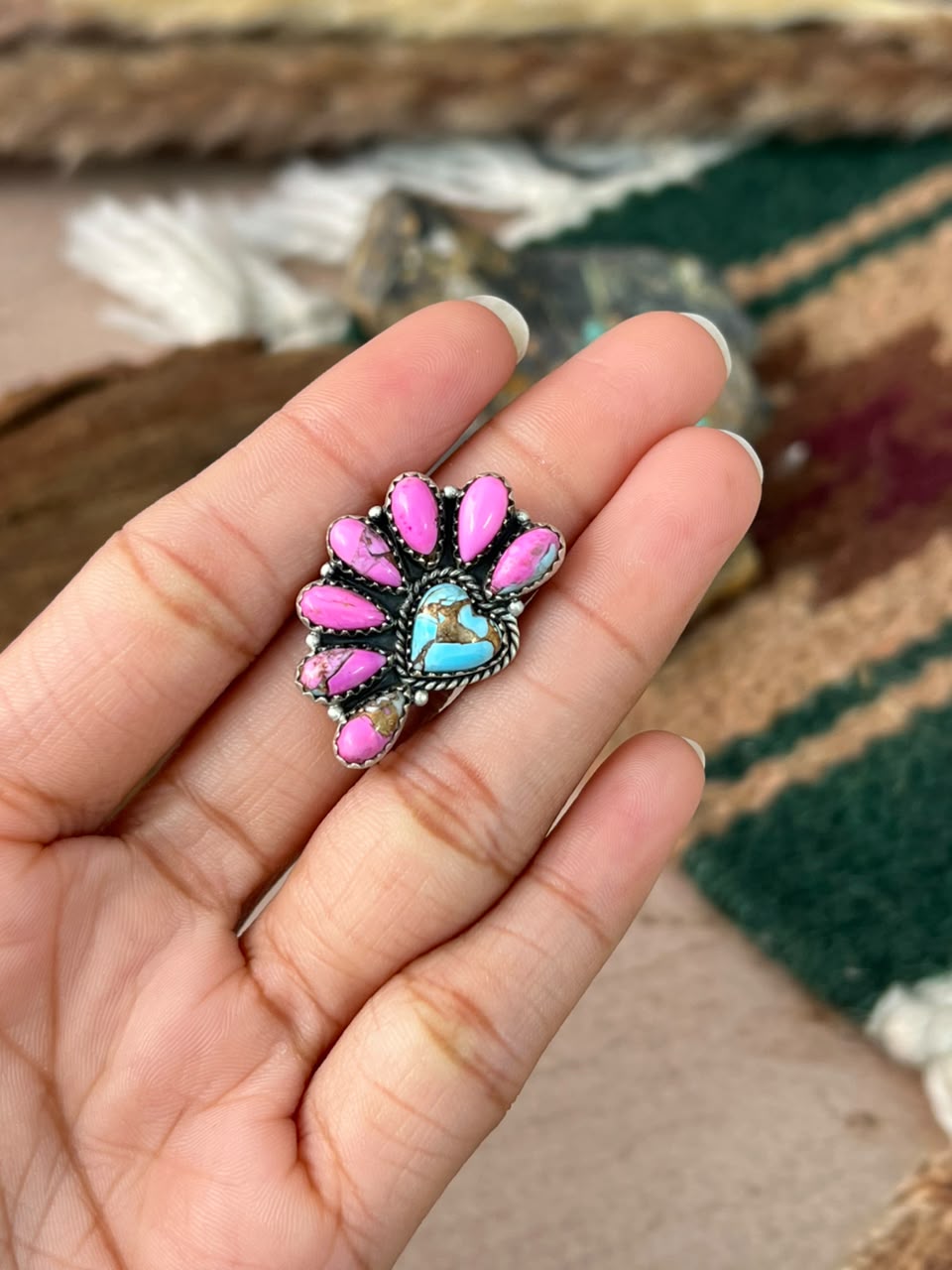 Handmade Sterling Silver Cotton Candy Adjustable Ring Signed Nizhoni