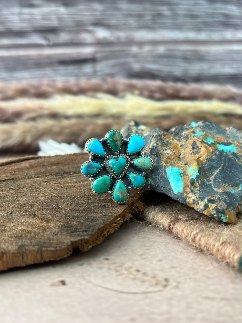 Handmade Sterling Silver Hachita Turquoise Adjustable Ring Signed Nizhoni