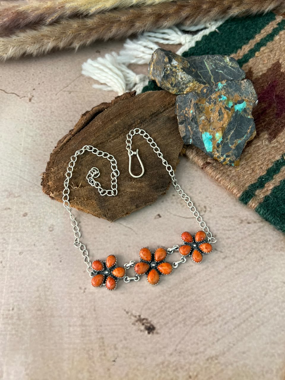 Handmade Sterling Silver Orange Mojave Choker Necklace Signed Nizhoni