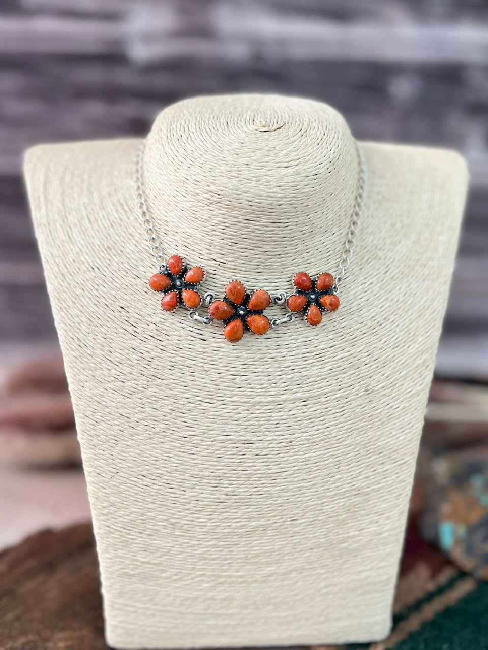 Handmade Sterling Silver Orange Mojave Choker Necklace Signed Nizhoni