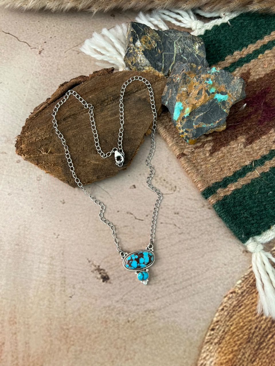 Handmade Sterling Silver Egyptian Turquoise Necklace Signed Nizhoni