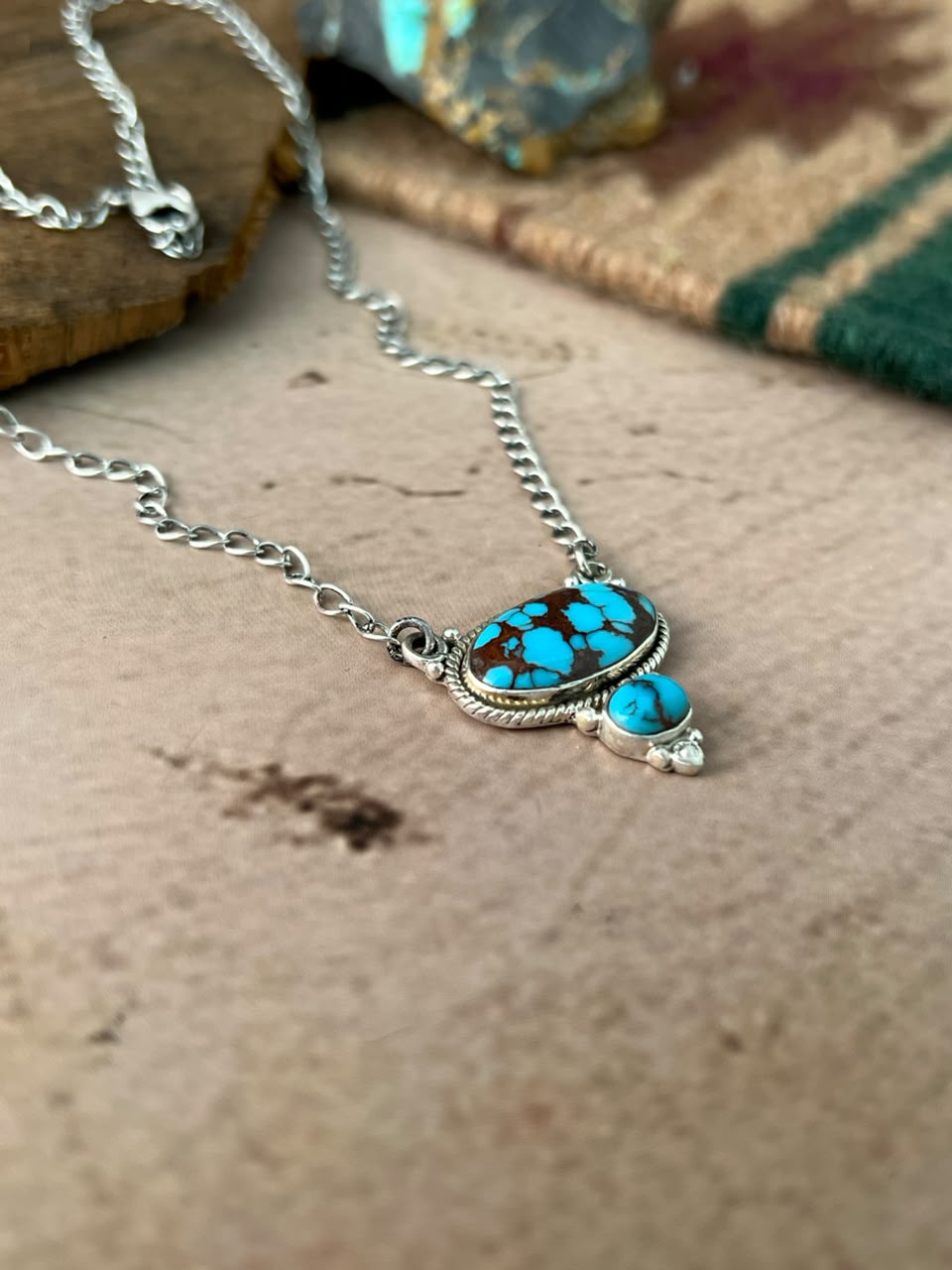 Handmade Sterling Silver Egyptian Turquoise Necklace Signed Nizhoni