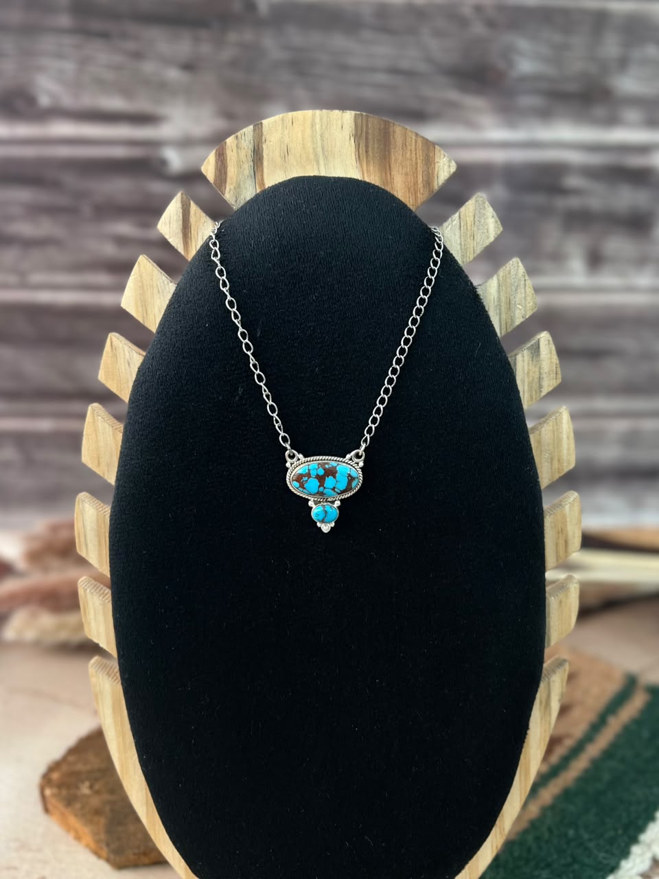 Handmade Sterling Silver Egyptian Turquoise Necklace Signed Nizhoni