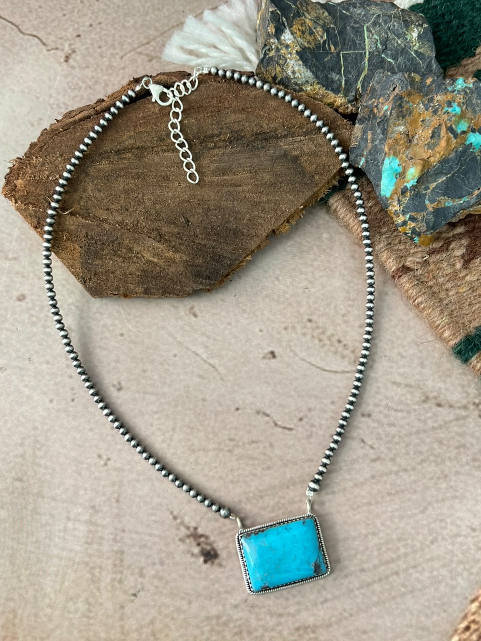 Handmade Sterling Silver Blue Kingman Turquoise Beaded Necklace Signed Nizhoni