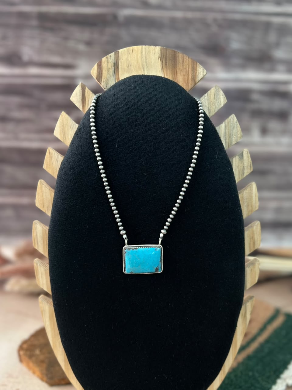 Handmade Sterling Silver Blue Kingman Turquoise Beaded Necklace Signed Nizhoni