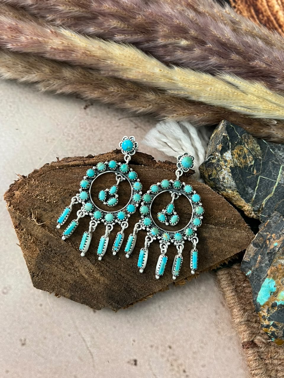 Handmade Sterling Silver Kingman Turquoise Post Dangle Earrings Signed Nizhoni