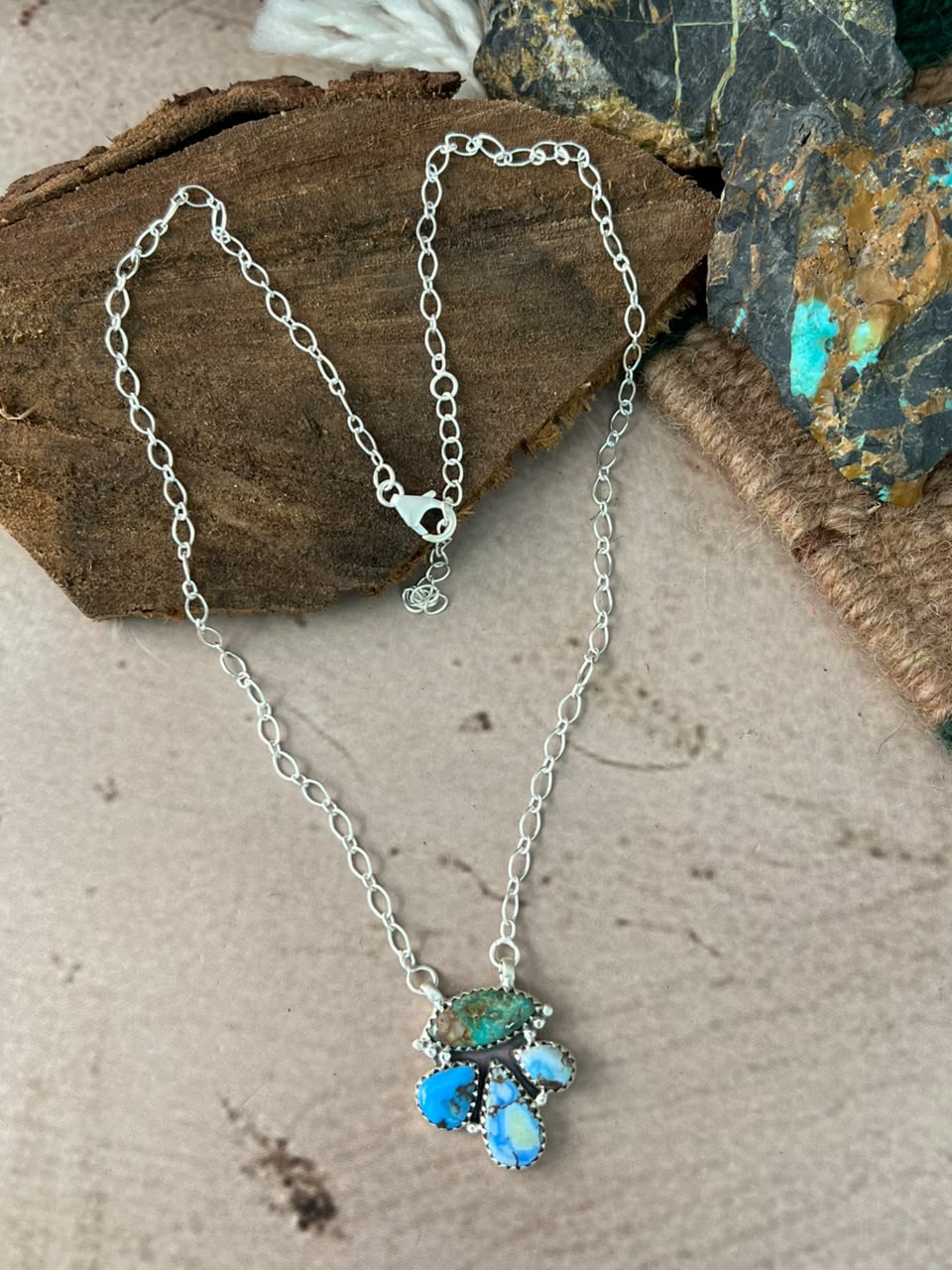 Handmade Sterling Silver Golden Hills with Sonoran Mountain Turquoise Necklace Signed Nizhoni