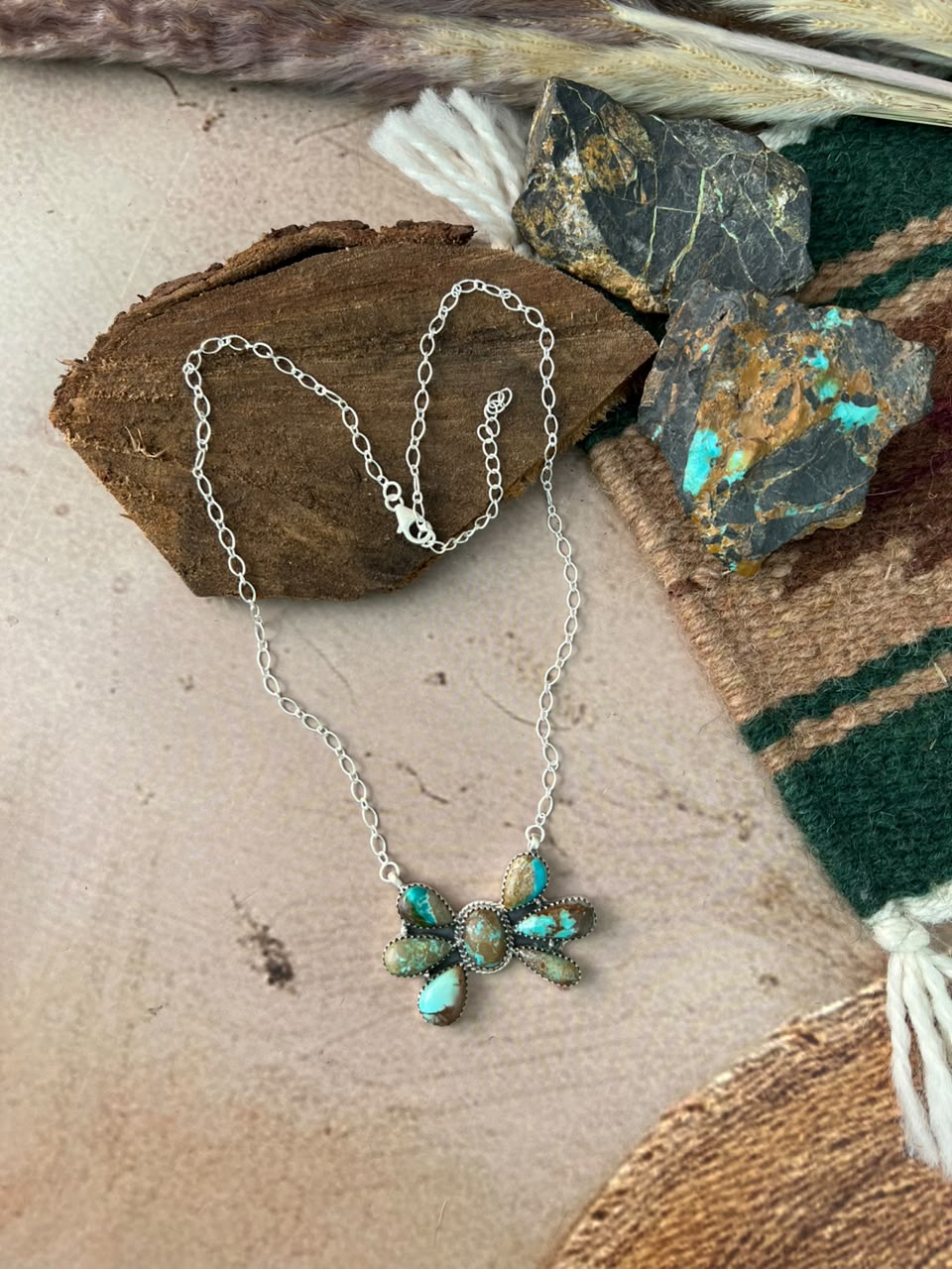 Handmade Sterling Silver Royston Turquoise Necklace Signed Nizhoni