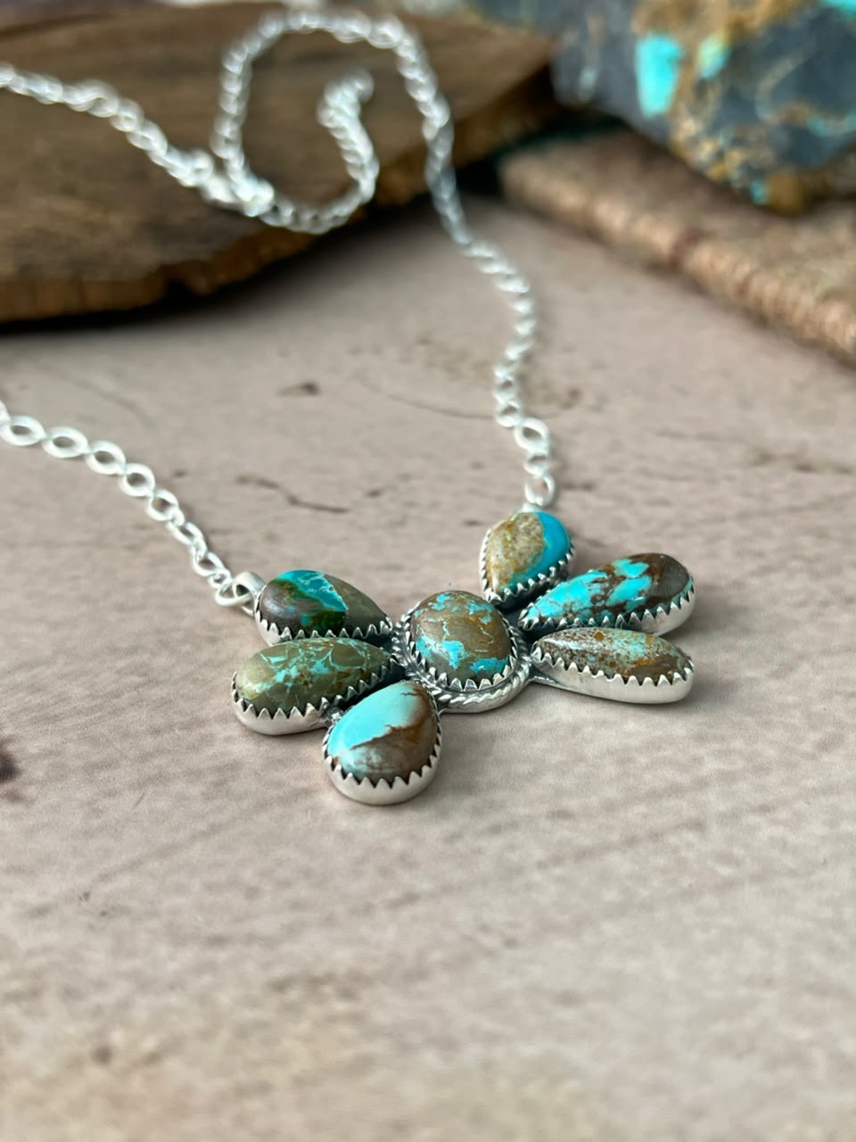 Handmade Sterling Silver Royston Turquoise Necklace Signed Nizhoni