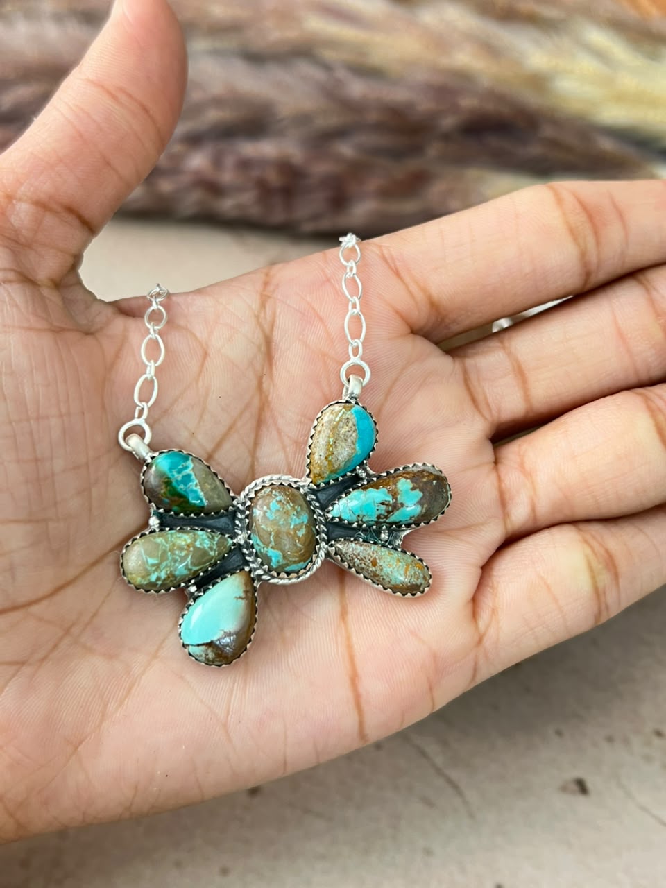 Handmade Sterling Silver Royston Turquoise Necklace Signed Nizhoni