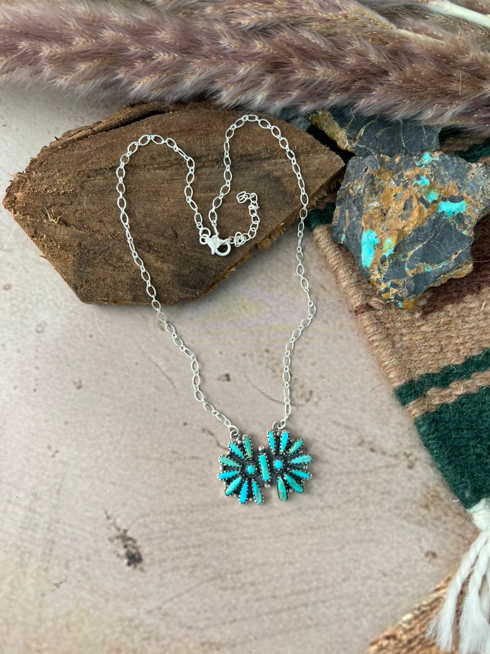 Handmade Sterling Silver Kingman Turquoise Necklace Signed Nizhoni