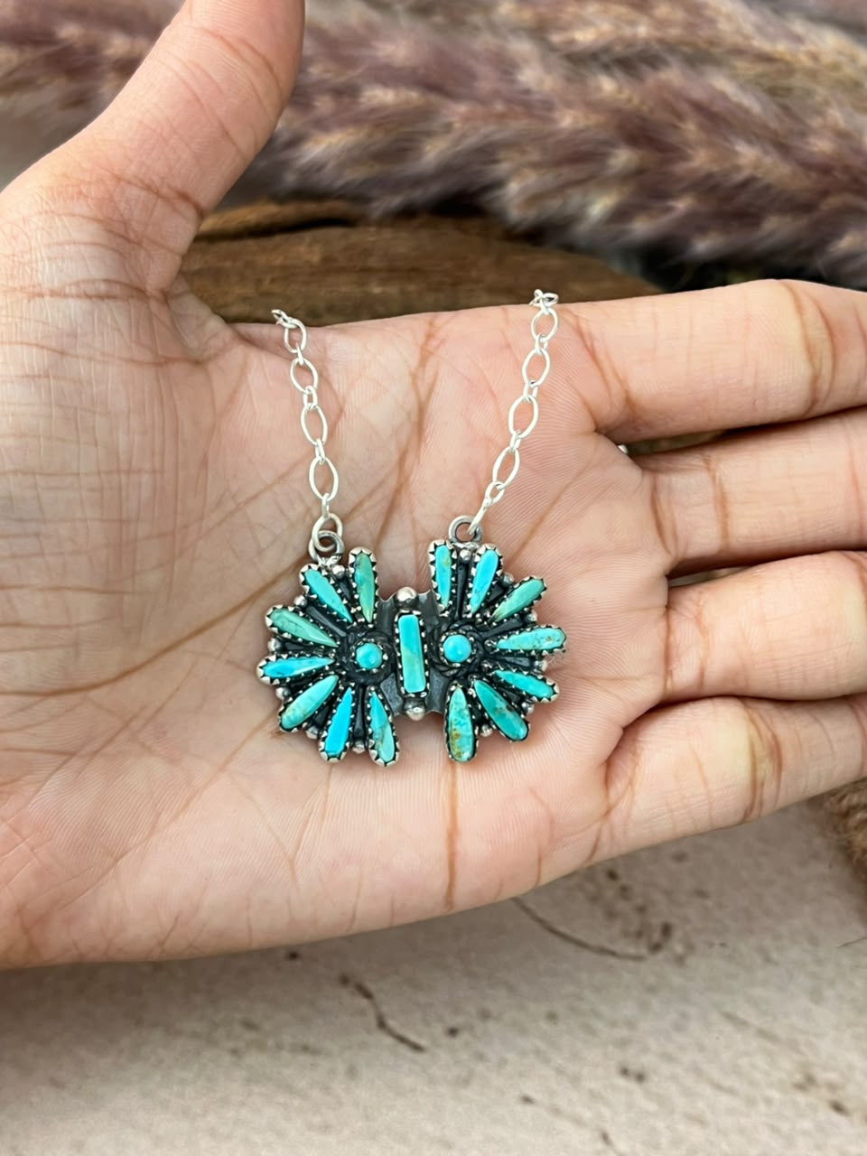 Handmade Sterling Silver Kingman Turquoise Necklace Signed Nizhoni