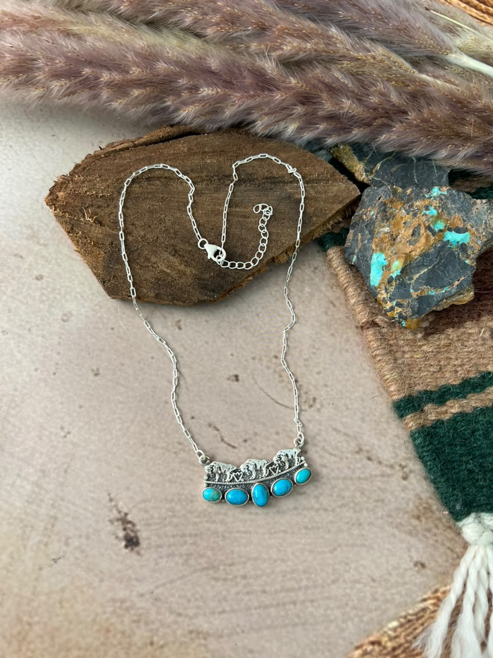 Handmade Sterling Silver Kingman Turquoise Necklace Signed Nizhoni