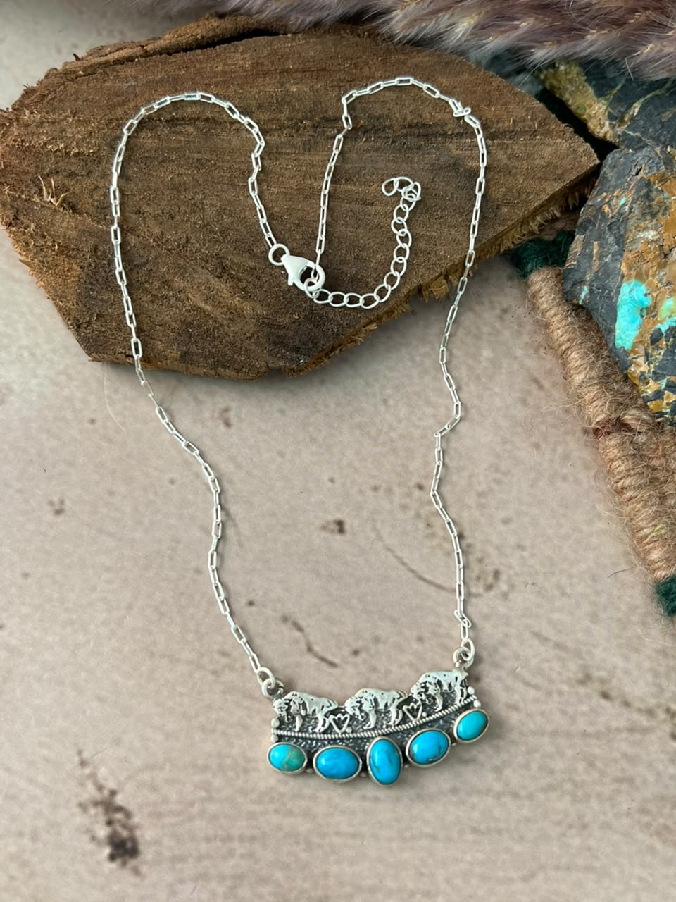 Handmade Sterling Silver Kingman Turquoise Necklace Signed Nizhoni