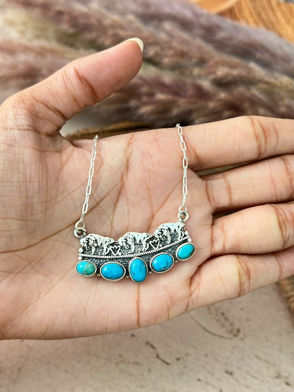 Handmade Sterling Silver Kingman Turquoise Necklace Signed Nizhoni