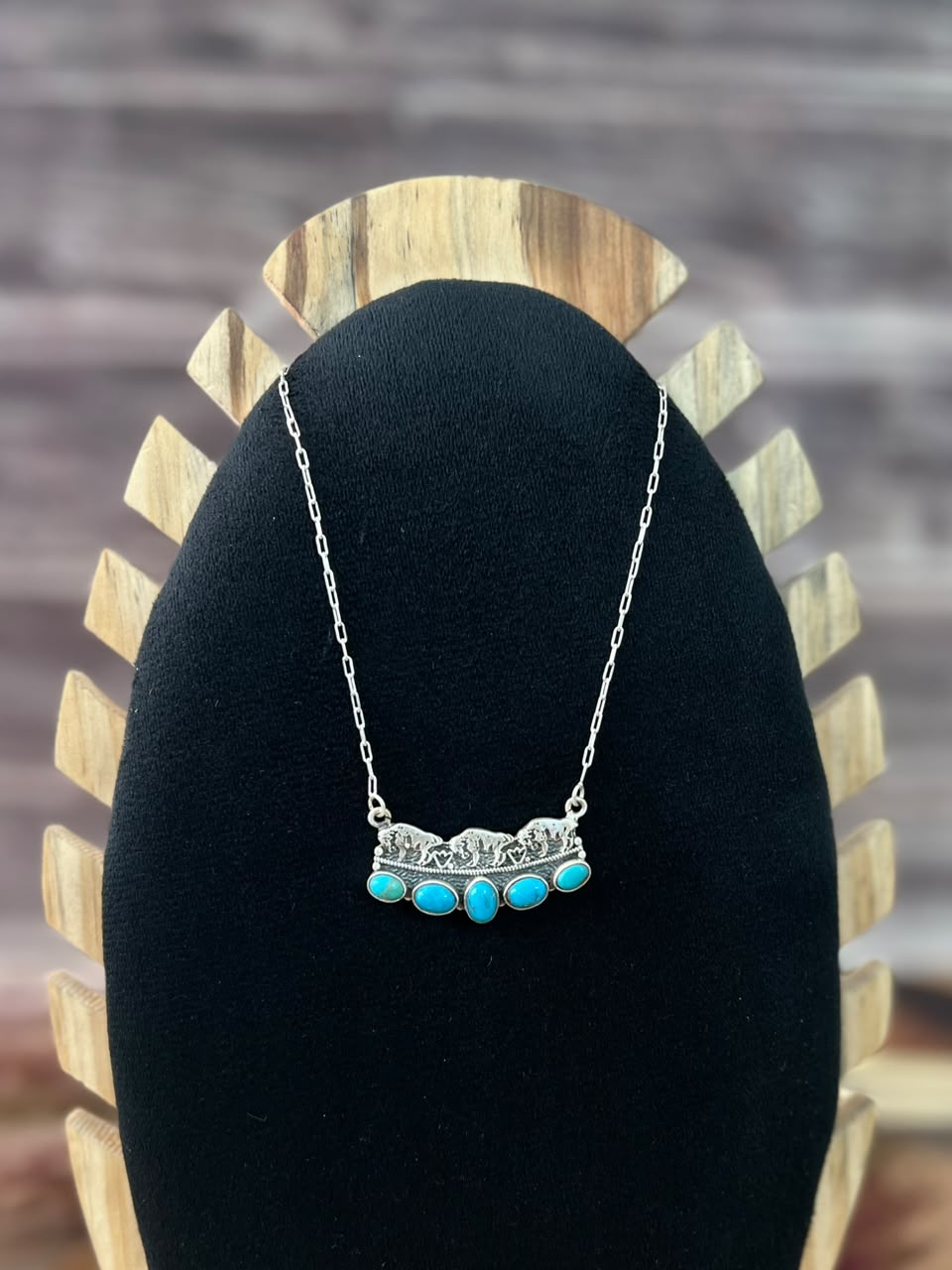 Handmade Sterling Silver Kingman Turquoise Necklace Signed Nizhoni