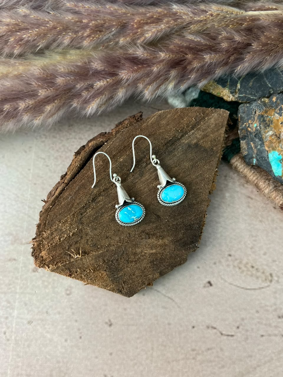 Handmade Sterling Silver White Water Turquoise Hook Dangle Earrings Signed Nizhoni
