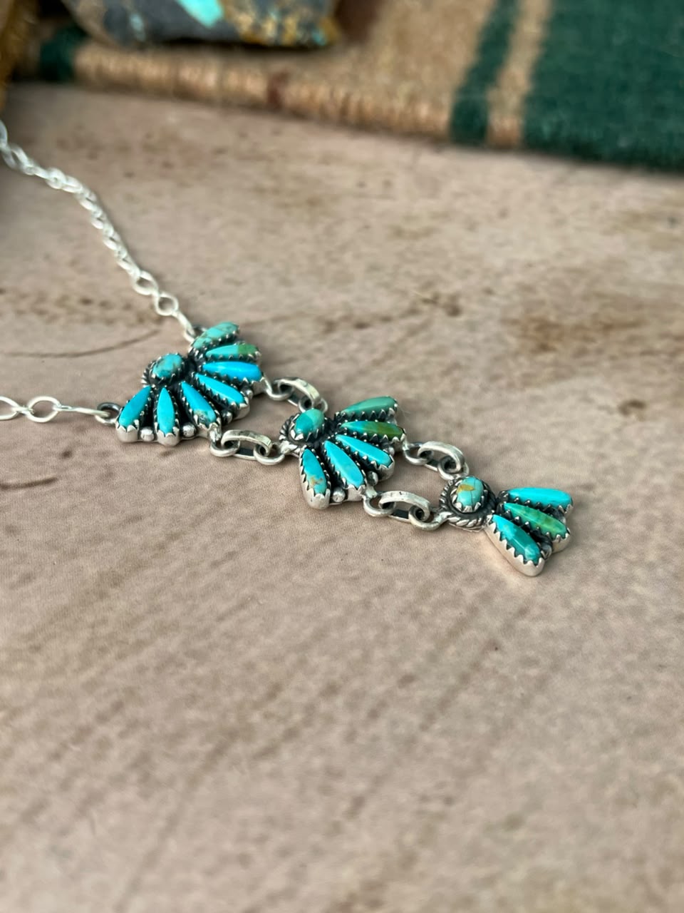 Handmade Sterling Silver Kingman Turquoise Necklace Signed Nizhoni