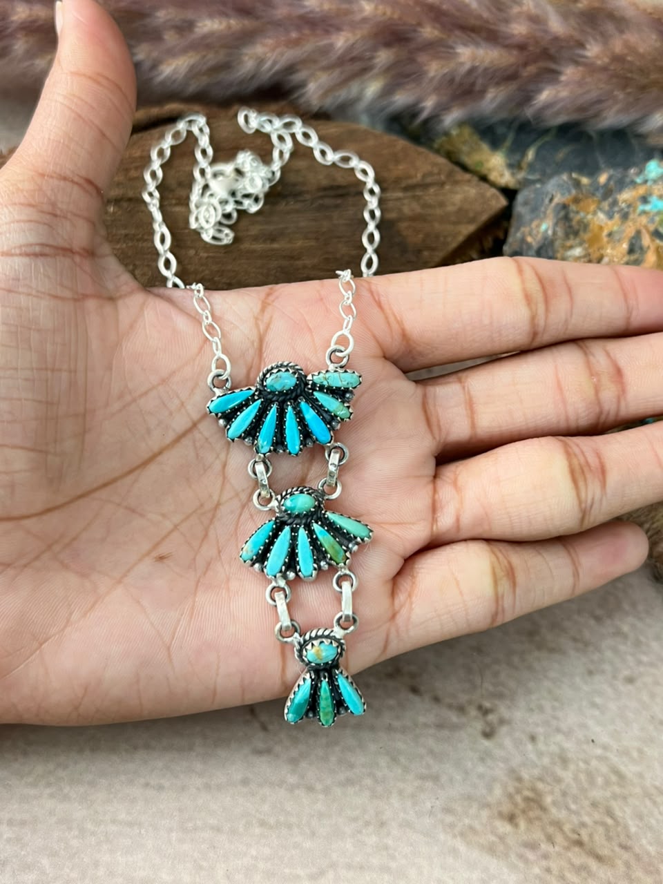 Handmade Sterling Silver Kingman Turquoise Necklace Signed Nizhoni