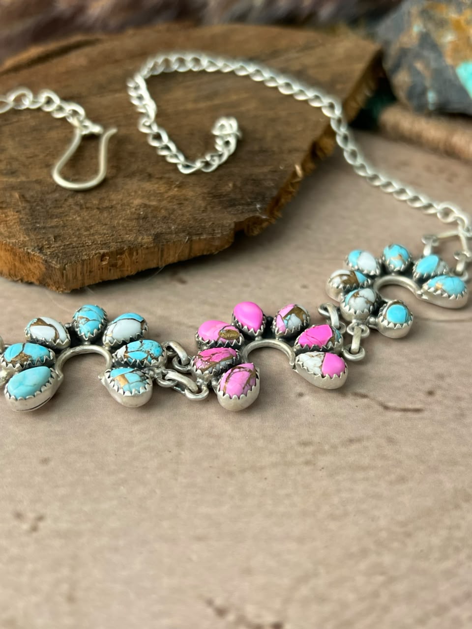 Handmade Sterling Silver Cotton Candy Choker Naja Necklace Signed Nizhoni